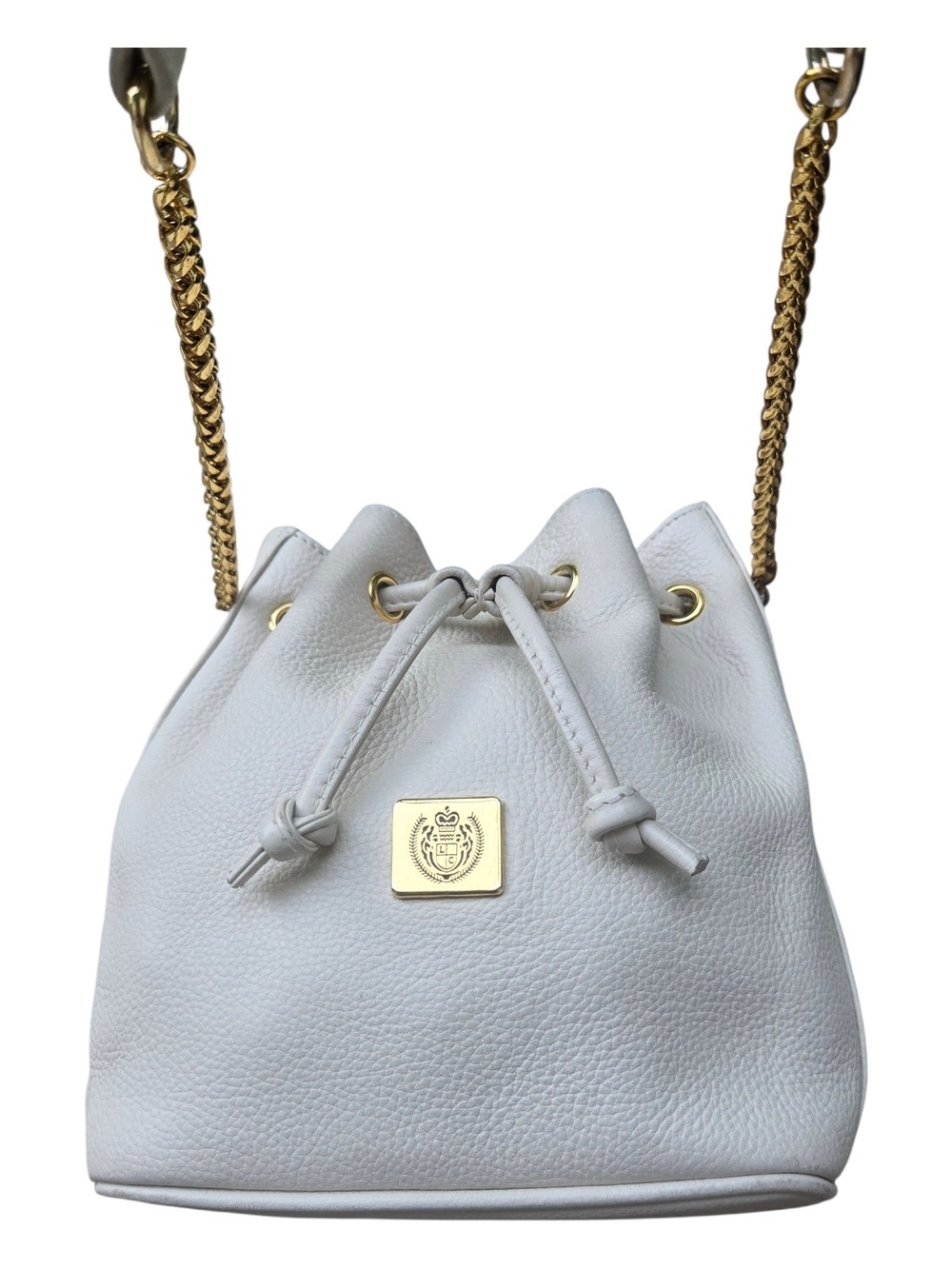 Liz Claiborne Genuine Leather Mini Bucket Bag Crossbody – Ivory/Cream Gold Chain